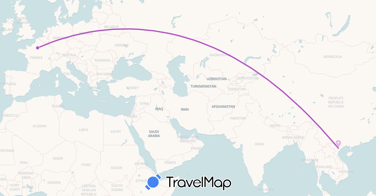 TravelMap itinerary: train in France, Vietnam (Asia, Europe)